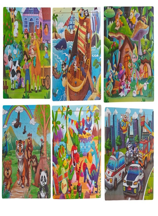 IndusBay® Set of 6, Jigsaw Puzzles for Kids 60 Pieces Per Puzzle, Multi Cartoon Theme Children Learning Preschool Educational Toys for Boys and Girls, Multicolor - Image 1
